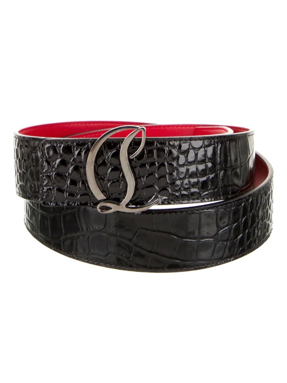 Christian Louboutin Black Croc-Embossed Belt Bag with Red Interior